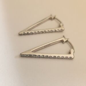 New 925 Silver Diamond Triangle Shaped Hoop Earrings for Women